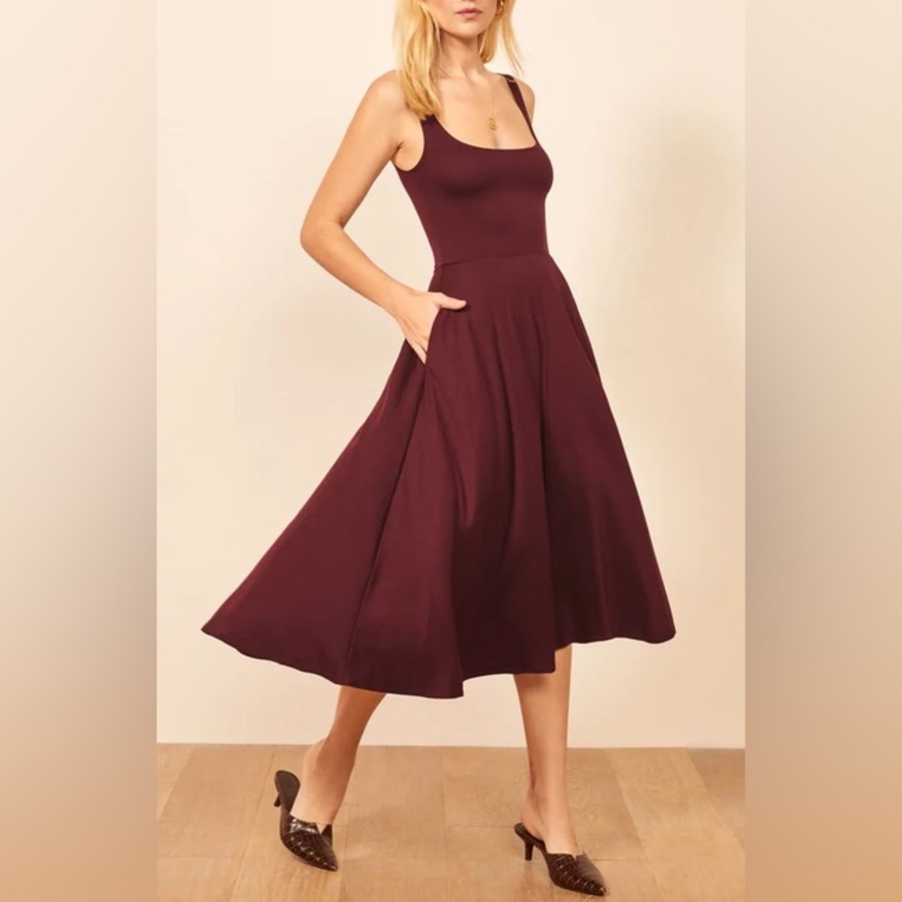 Reformation Deep Burgundy Midi Dress